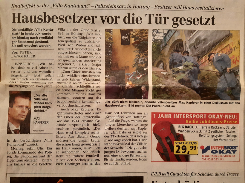 Tiroler Tageszeitung 4. Okt. 2005 Villa Kuntabunt
